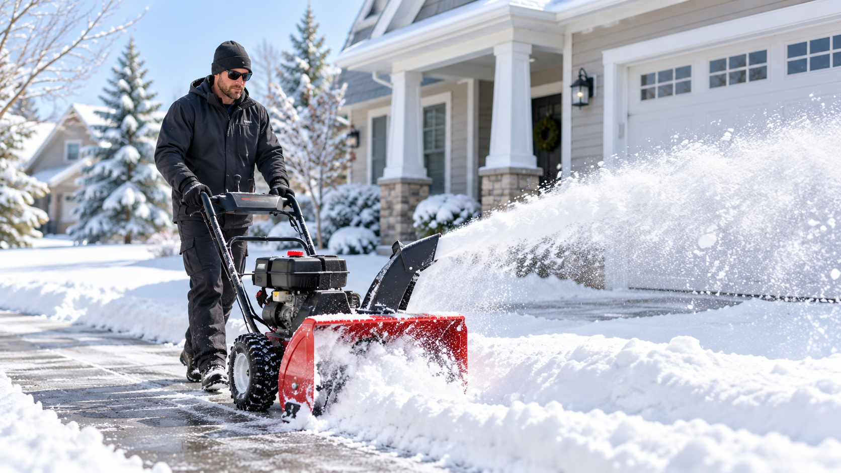 Professional lawn care service mowing a well-maintained residential yard.